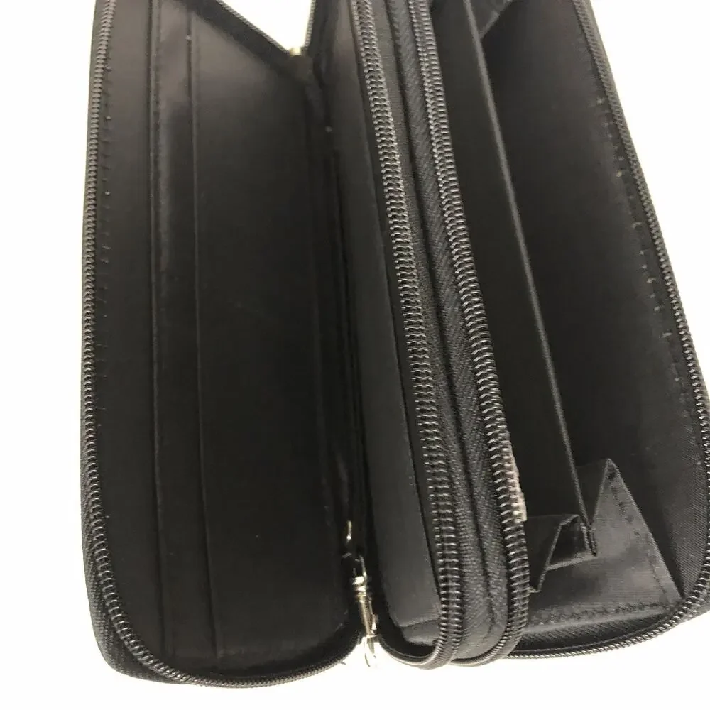 Black And White Skull Long Thick Bifold Wallet, 8x4x1.5”, 2 Compartment Dual Zip